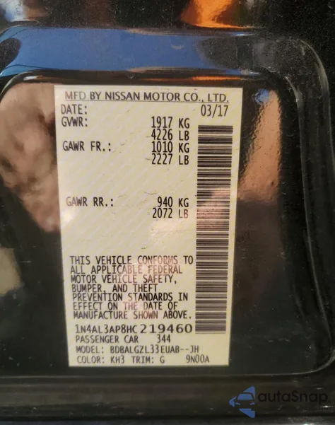 2017 Nissan Altima 2.5 from USA, damaged, VIN 1N4AL3AP8HC219460